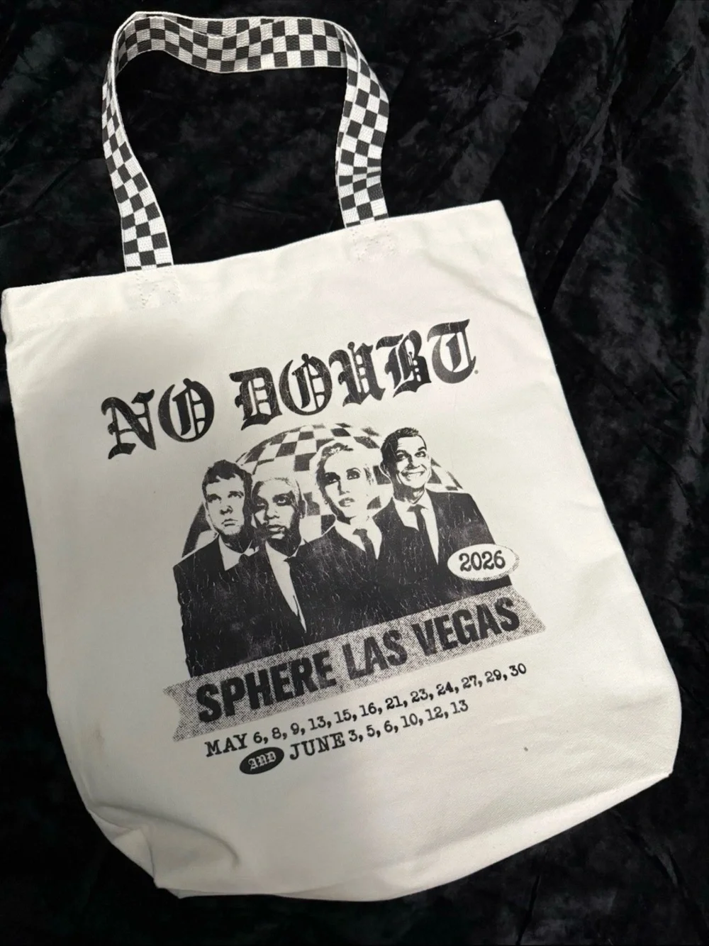 No Doubt Sphere Las Vegas 2026 White Graphic Tote with Checkered Strap